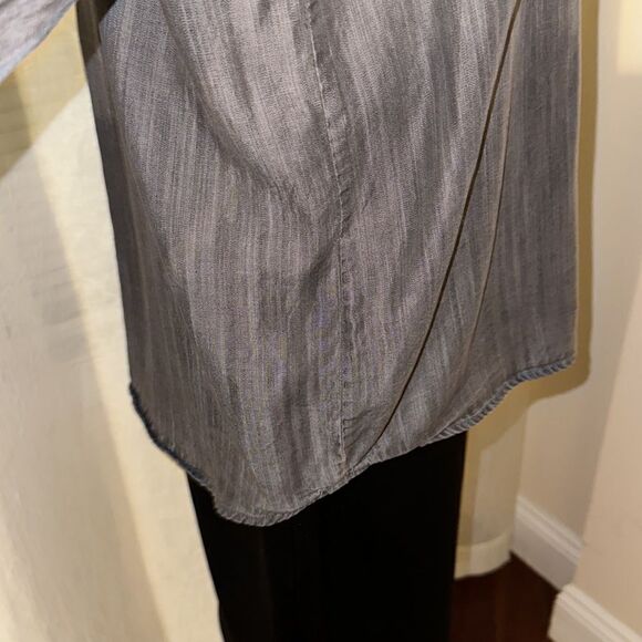 beachlunchlounge L Lyocell Gray Black Embroidered Button Down Casual Shirt - Picture 10 of 14